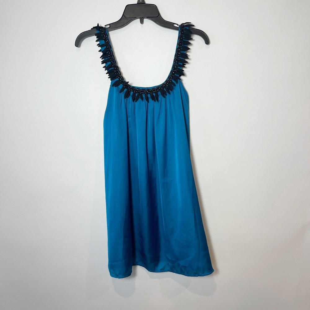 MM Couture by Miss Me Womens Sleeveless Satin Mini Dress Blue S‎ Beaded Neckline